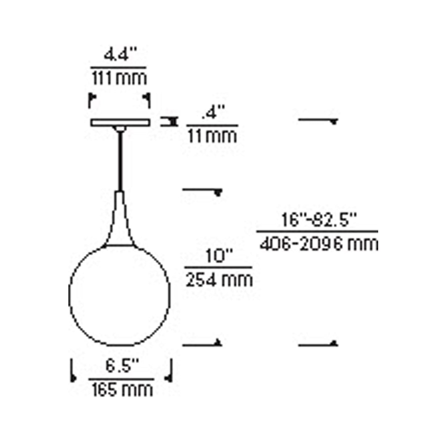 Pele Low Voltage Pendant Light - line drawing.