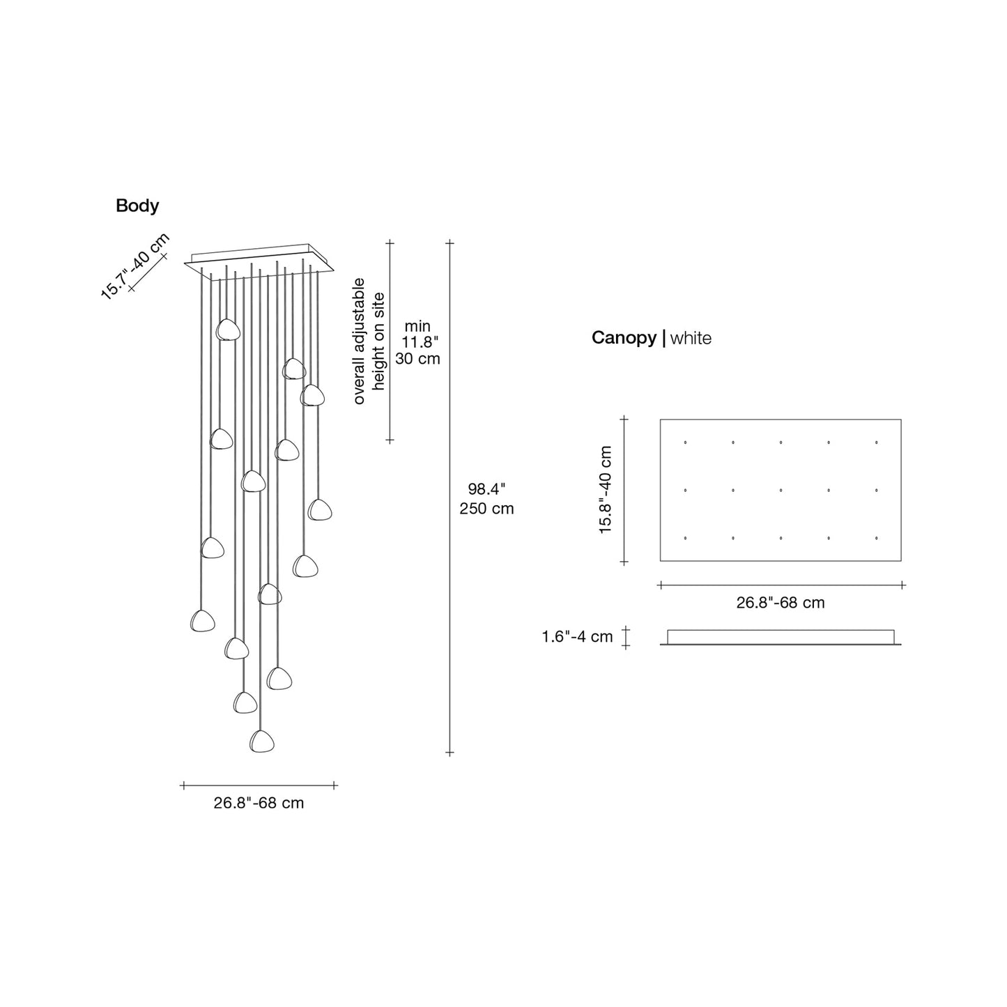 Mizu Rectangular Multi Light Pendant Light - line drawing.