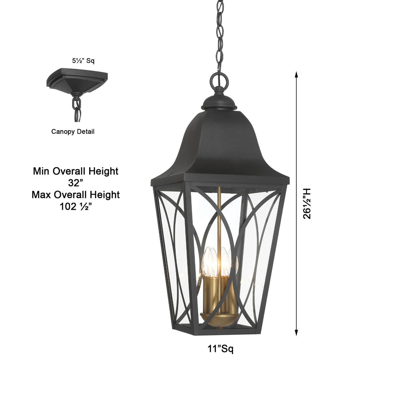 Cardigan Outdoor Pendant Light - line drawing.