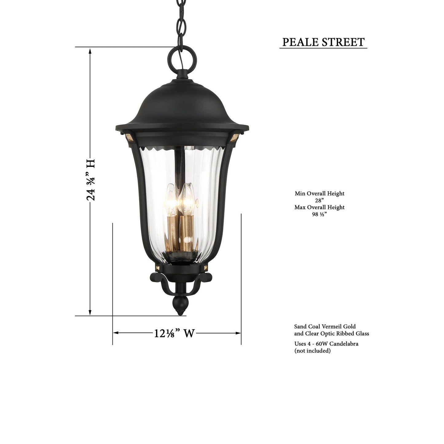 Peale Street Outdoor Pendant Light - Line Drawing.