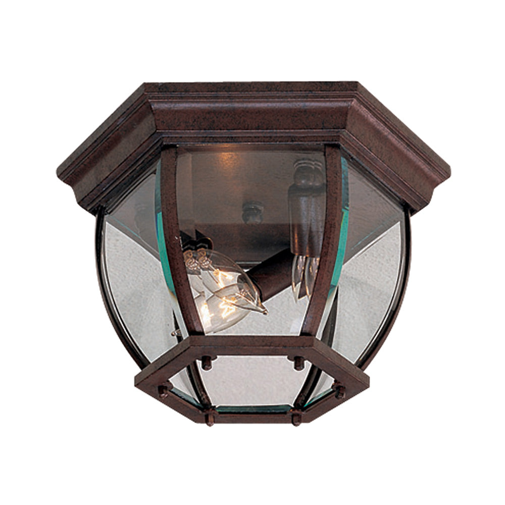 Wyndmere Outdoor Flush Mount Ceiling Light in Antique Bronze.