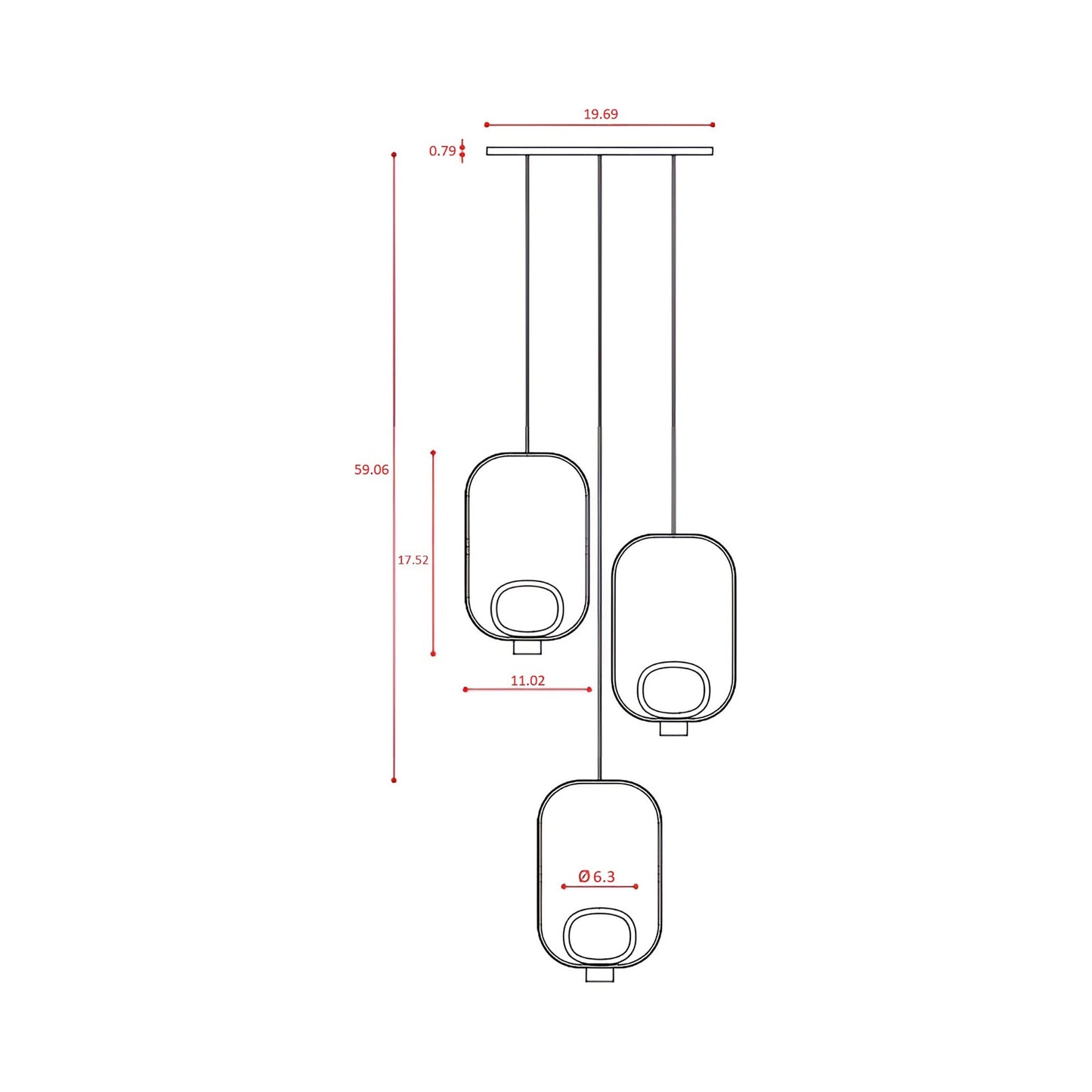 Filipa LED Chandelier - line drawing.