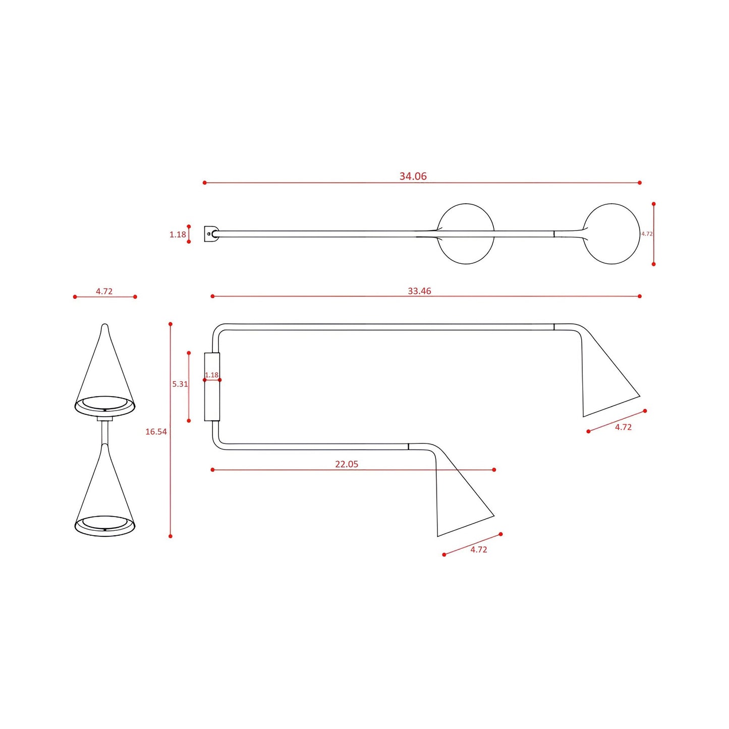 Gordon 2-Light Orientable Wall Light - line drawing.