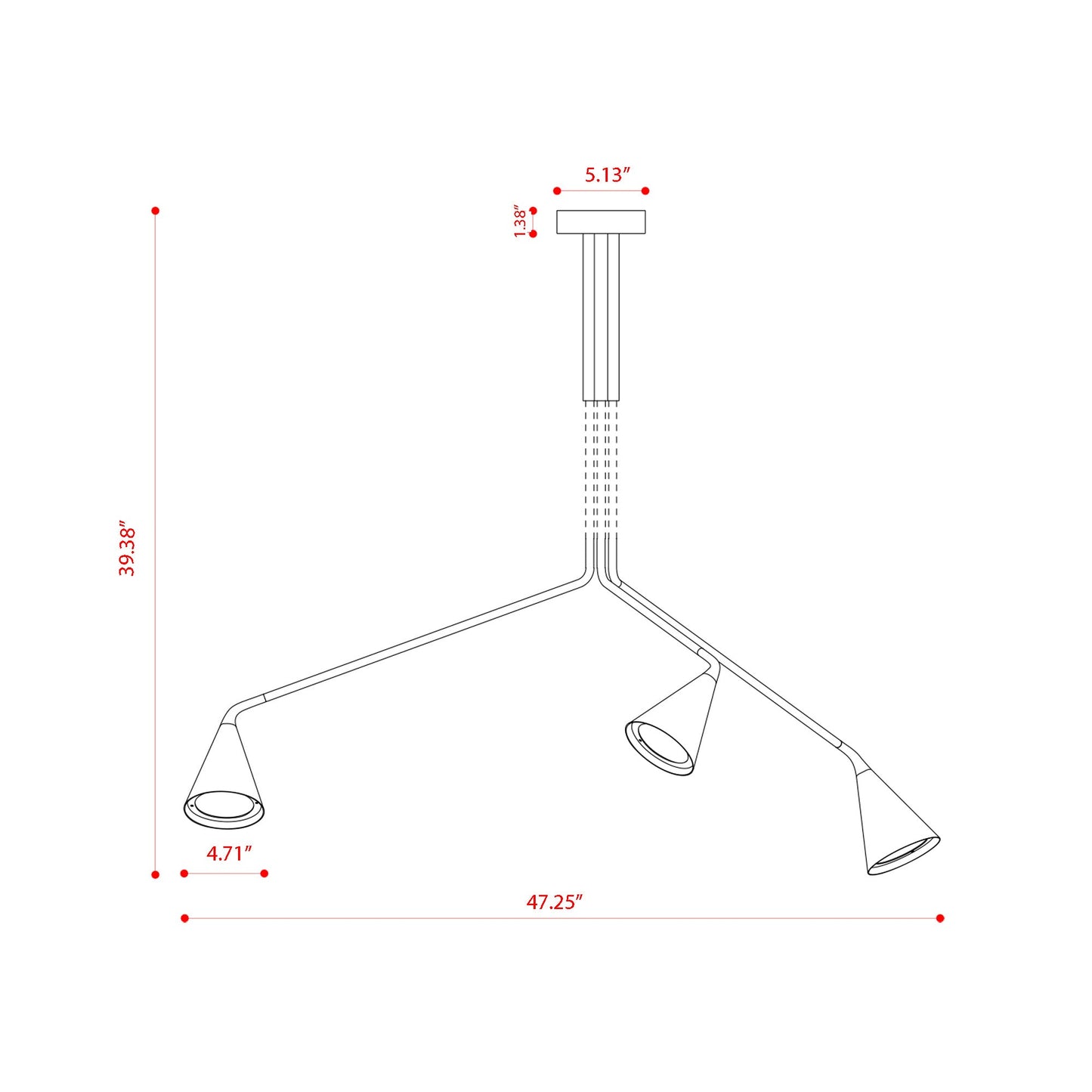 Gordon Telescopic Multi Light Flush Mount Ceiling Light - line drawing.
