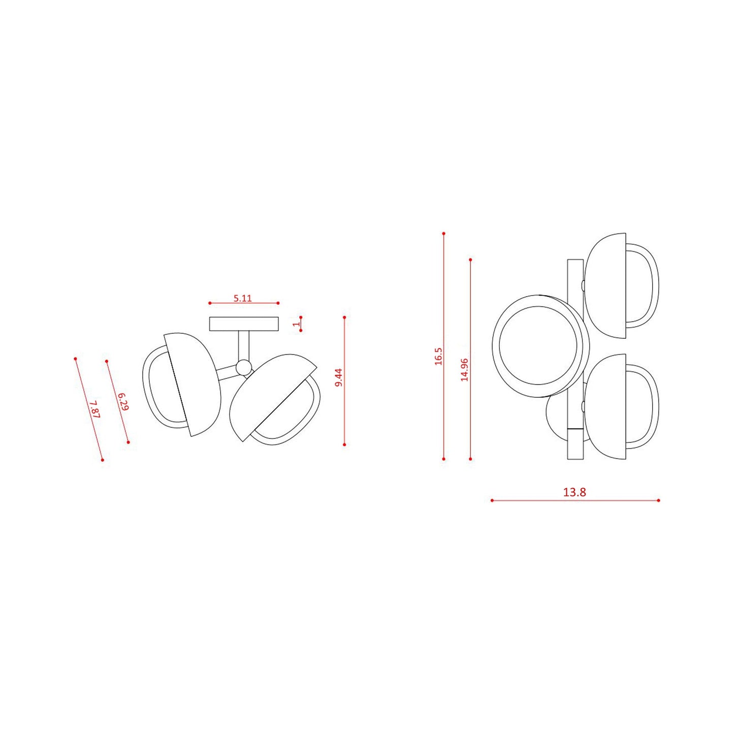Muse Wall Light - line drawing.