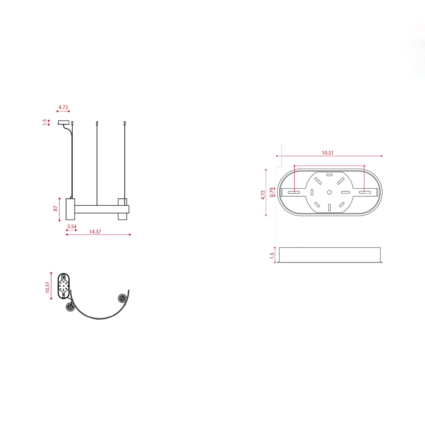 Nastro LED Pendant Light - line drawing.