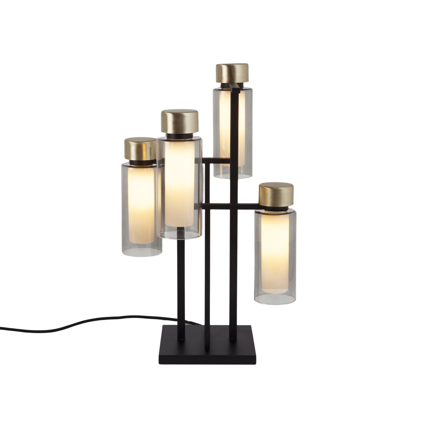 Osman Table Lamp in Matte Black/Brushed Brass/Smoked Glass (4-Light).