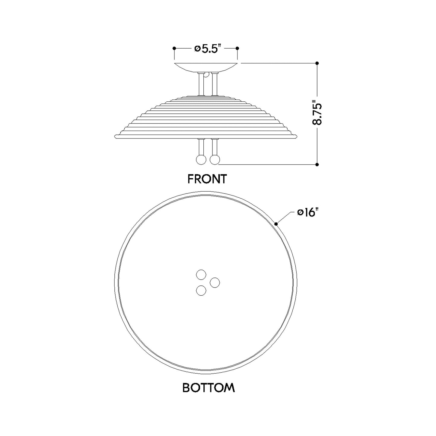Larkin Semi Flush Mount Ceiling Light - line drawing.