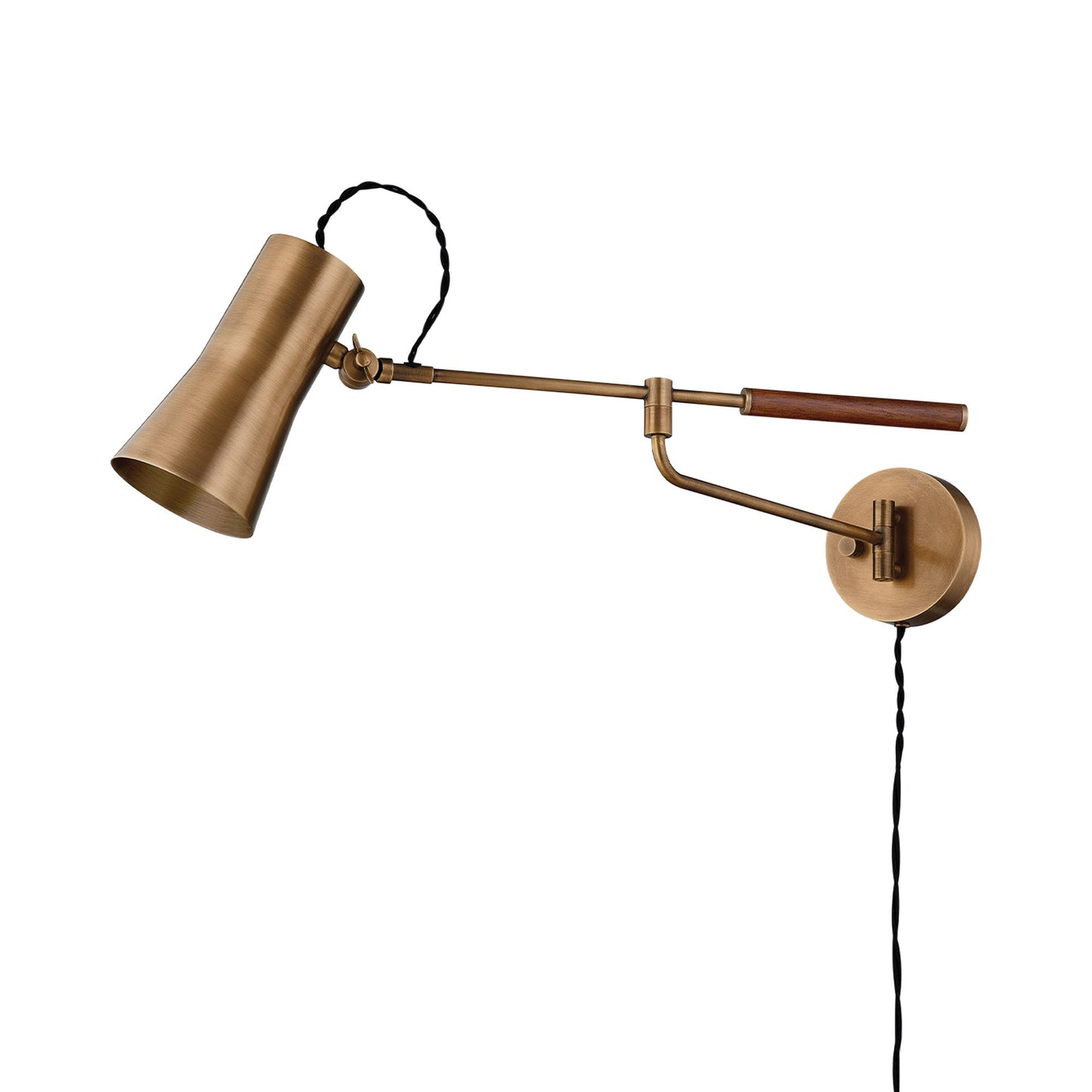 Novel Plug-in Wall Light in Patina Brass.