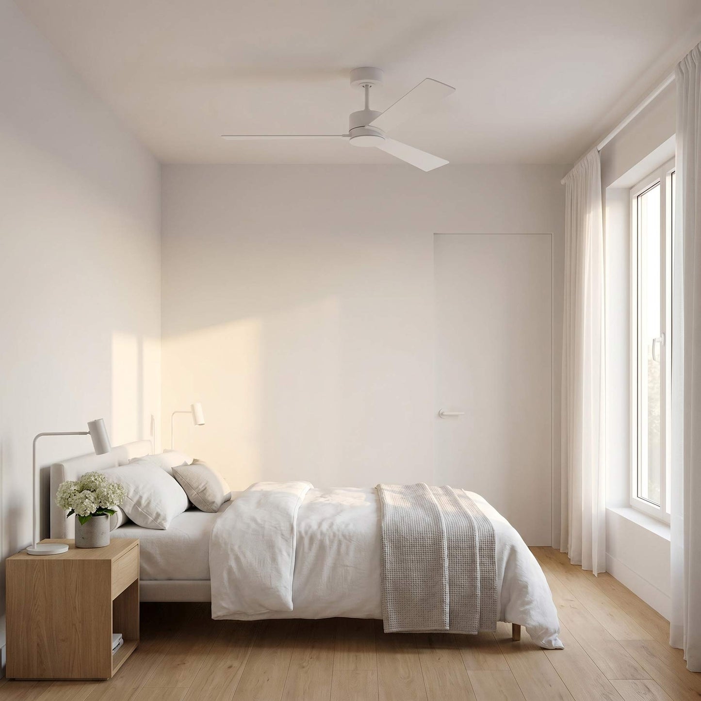 Rozzen Indoor / Outdoor Ceiling Fan in bedroom.