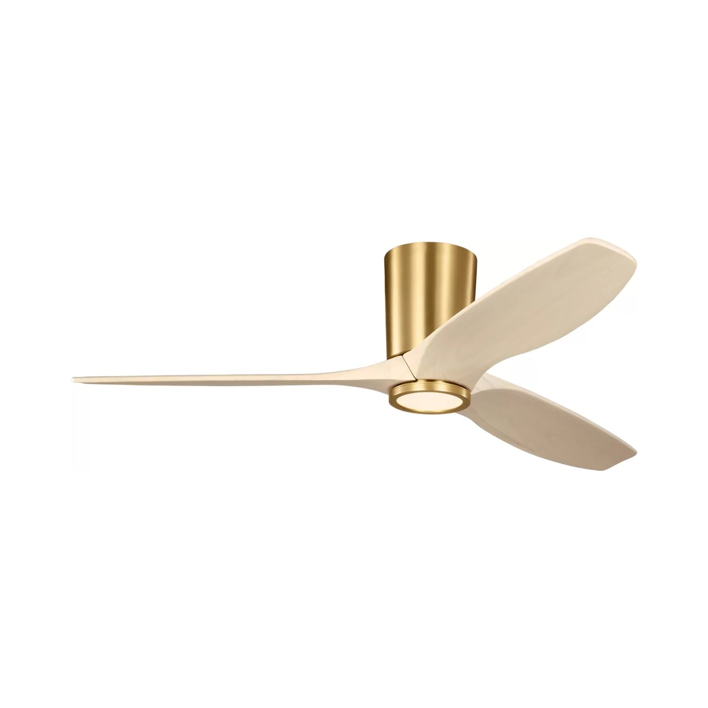 Seyra Smart Hugger LED Ceiling Fan in Burnished Brass/Washed White Oak (52-Inch).