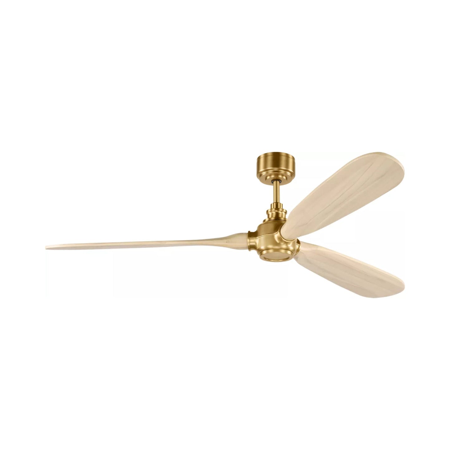 Valiant Smart Outdoor Ceiling Fan in Burnished Brass/Washed White Oak.