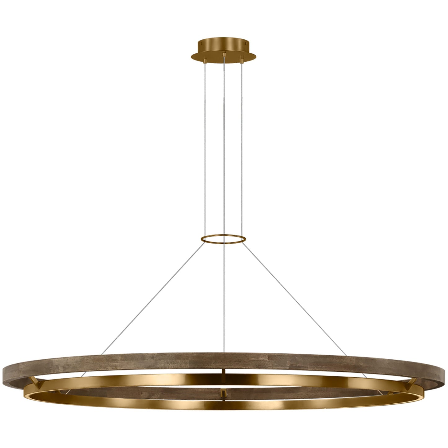 Grace LED Chandelier in Natural Brass/Weathered Oak (65-Inch).