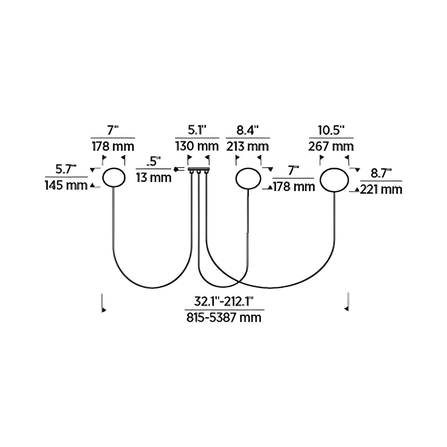 Helium Array LED Chandelier - line drawing.
