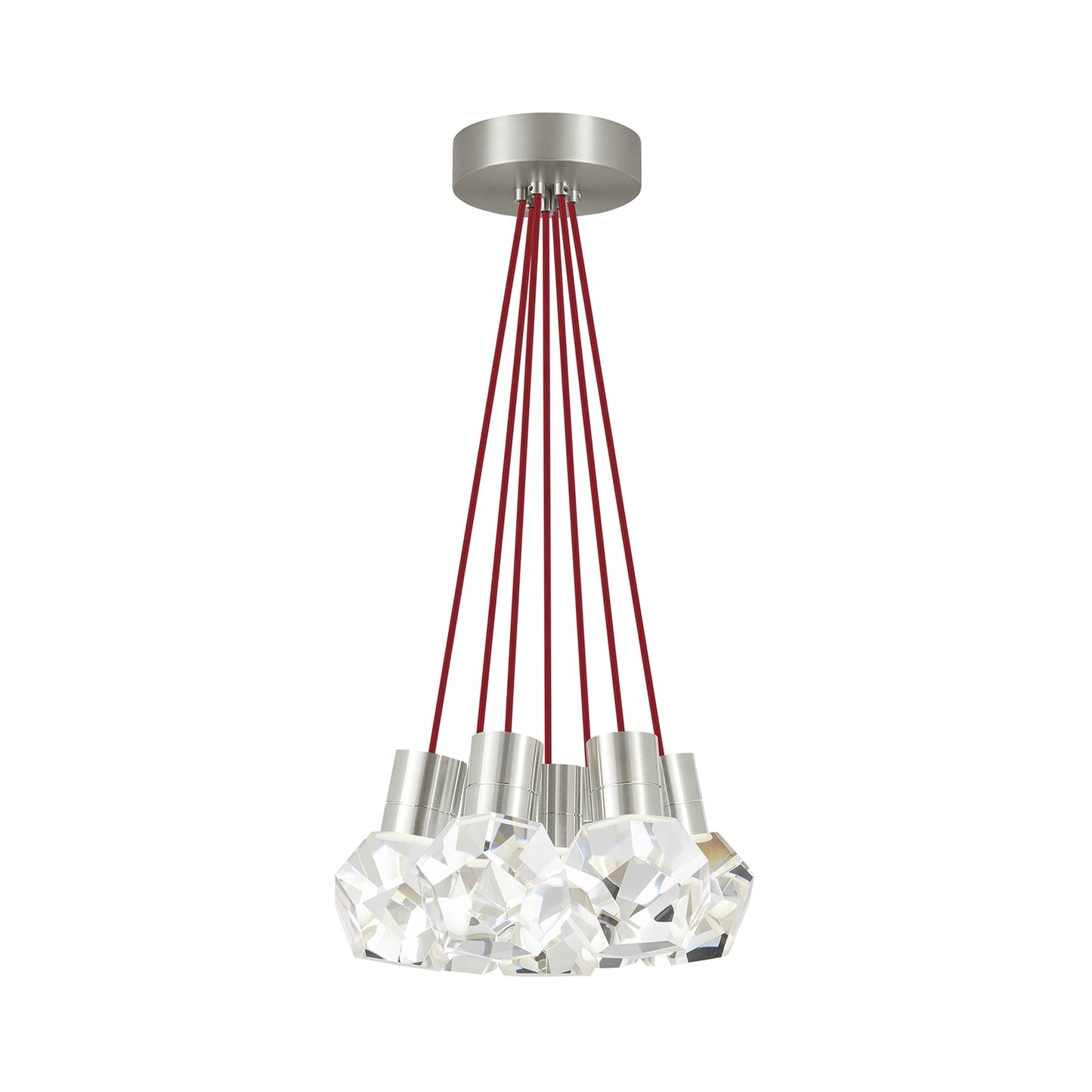 Kira LED Multi Light Pendant Light in Satin Nickel/Red (7-Light).