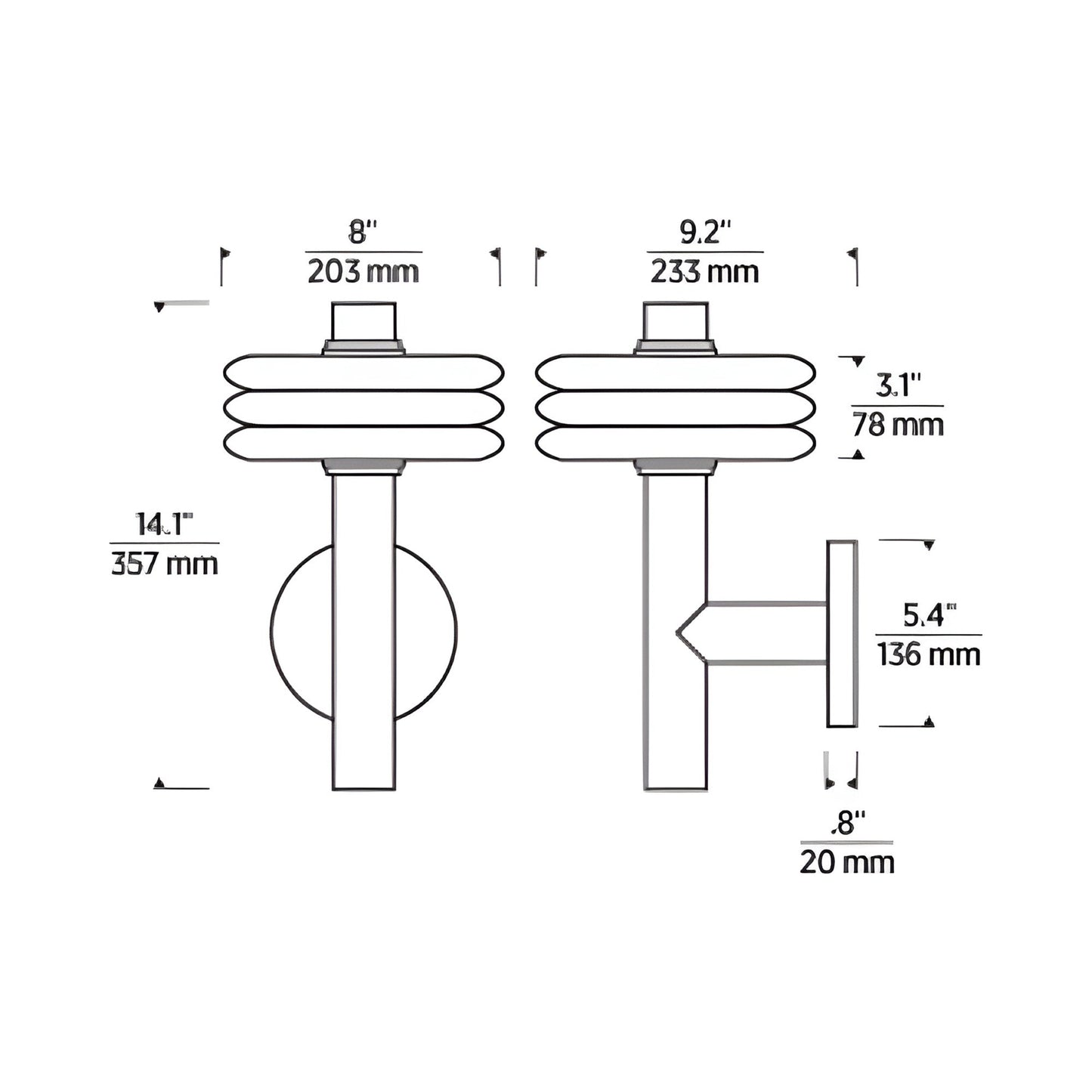 Laurel LED Wall Light - line drawing.