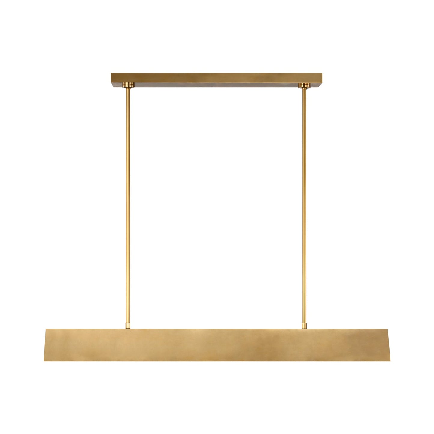 Pench LED Linear Chandelier in Natural Brass.