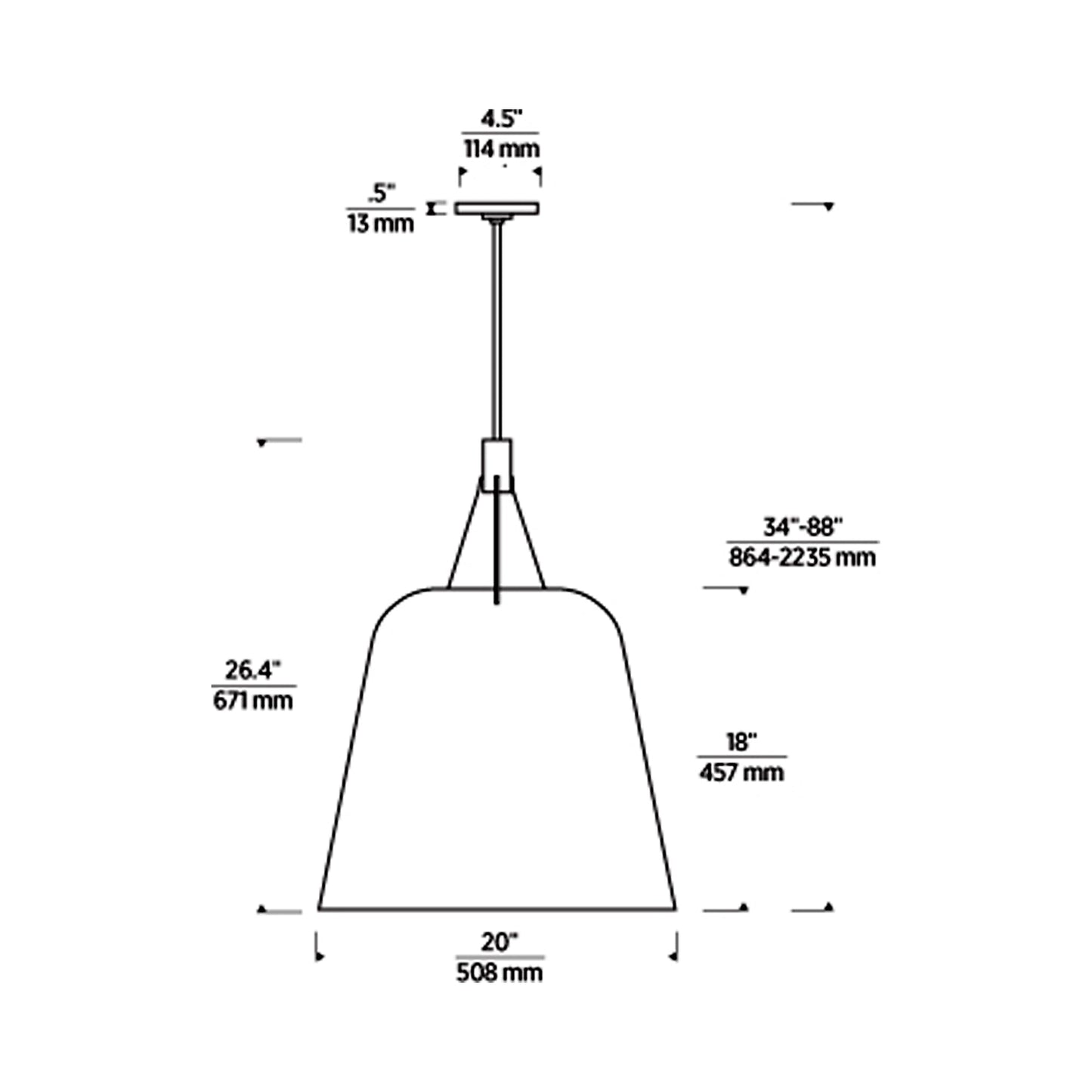 Sospeso Tapered LED Pendant Light - line drawing.