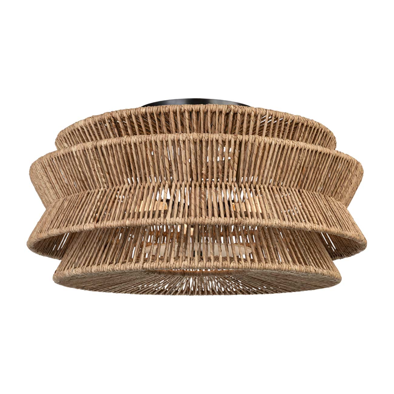 Antigua LED Semi Flush Ceiling Light in Bronze and Natural Abaca (Grande).
