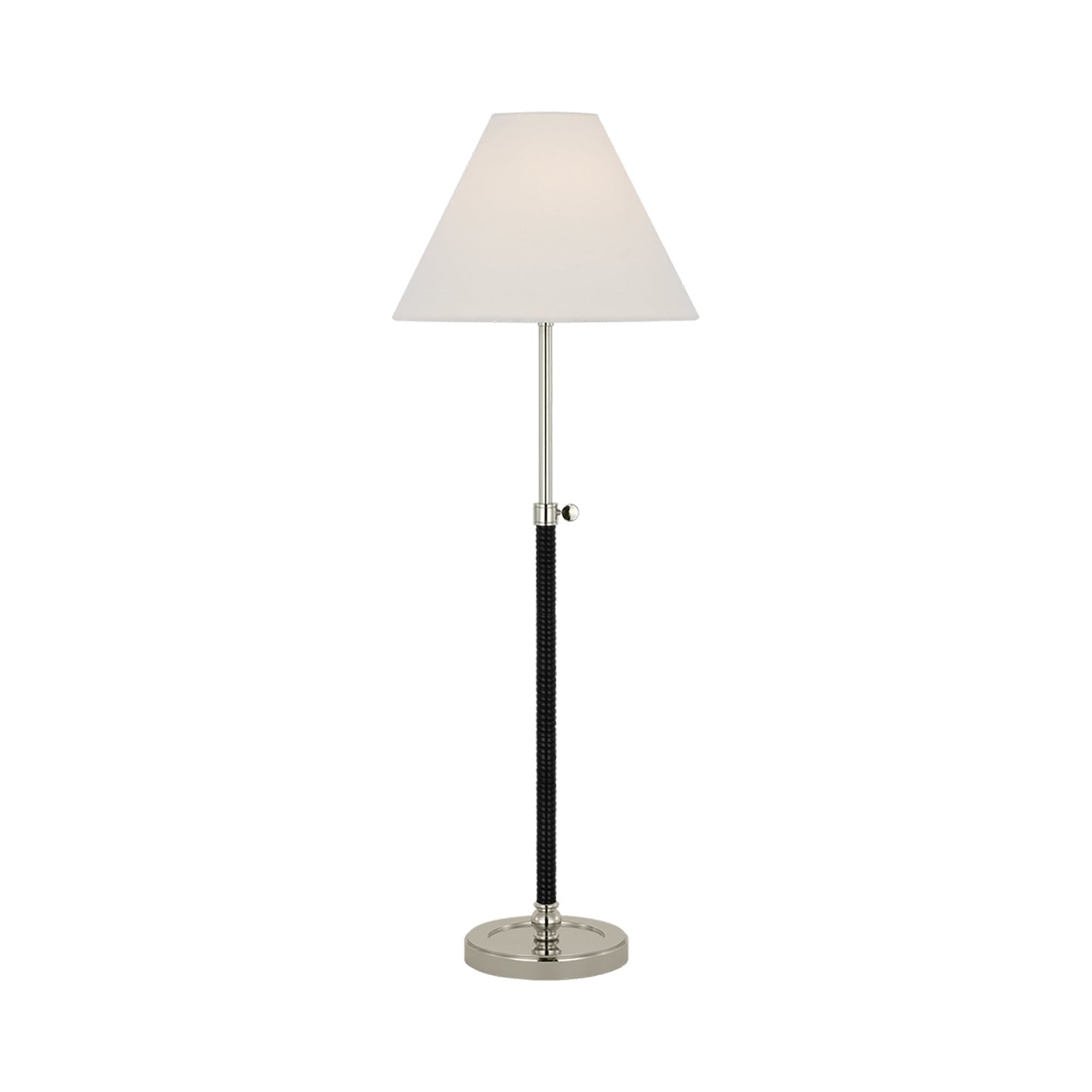 Basden Table Lamp in Polished Nickel/Black Rattan.