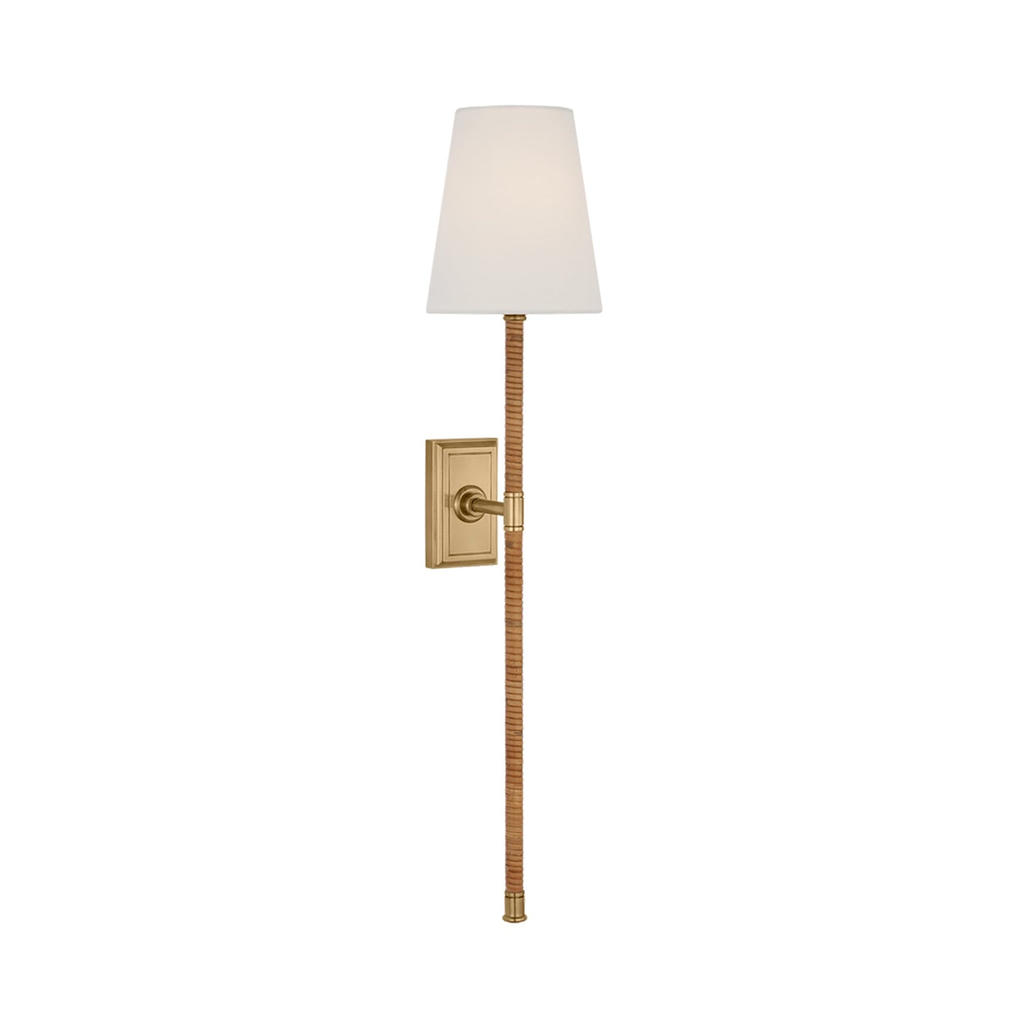 Basden Tail Wall Light in Antique-Burnished Brass/Natural Rattan (28.5-Inch).