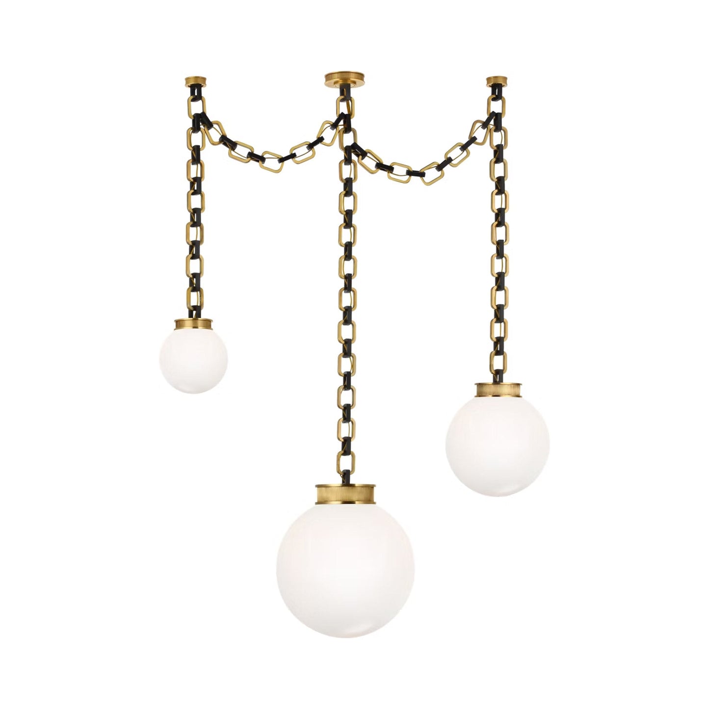 Bellamy Chandelier in Soft Brass and Bronze/White Glass (51-Inch).