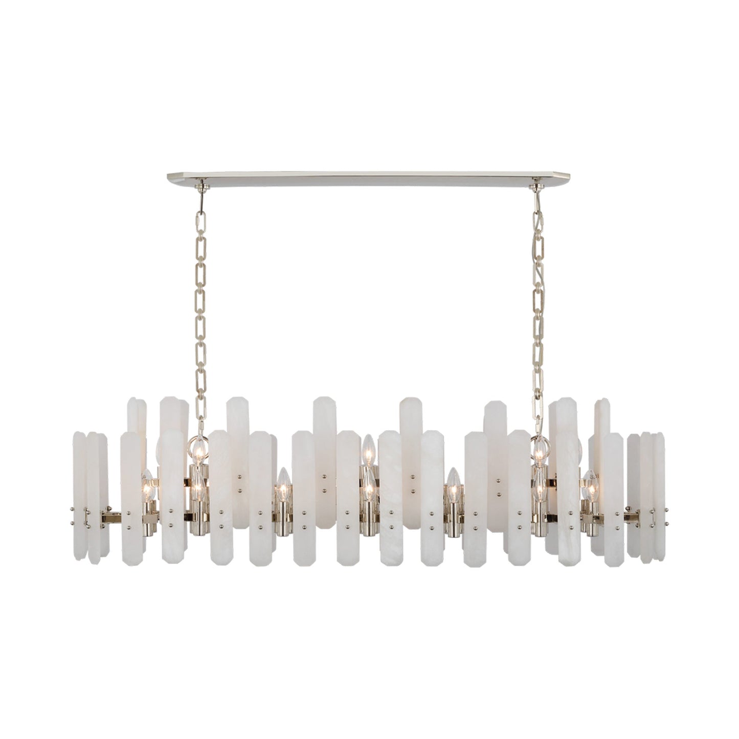 Bonnington Linear Chandelier in Polished Nickel/Alabaster.
