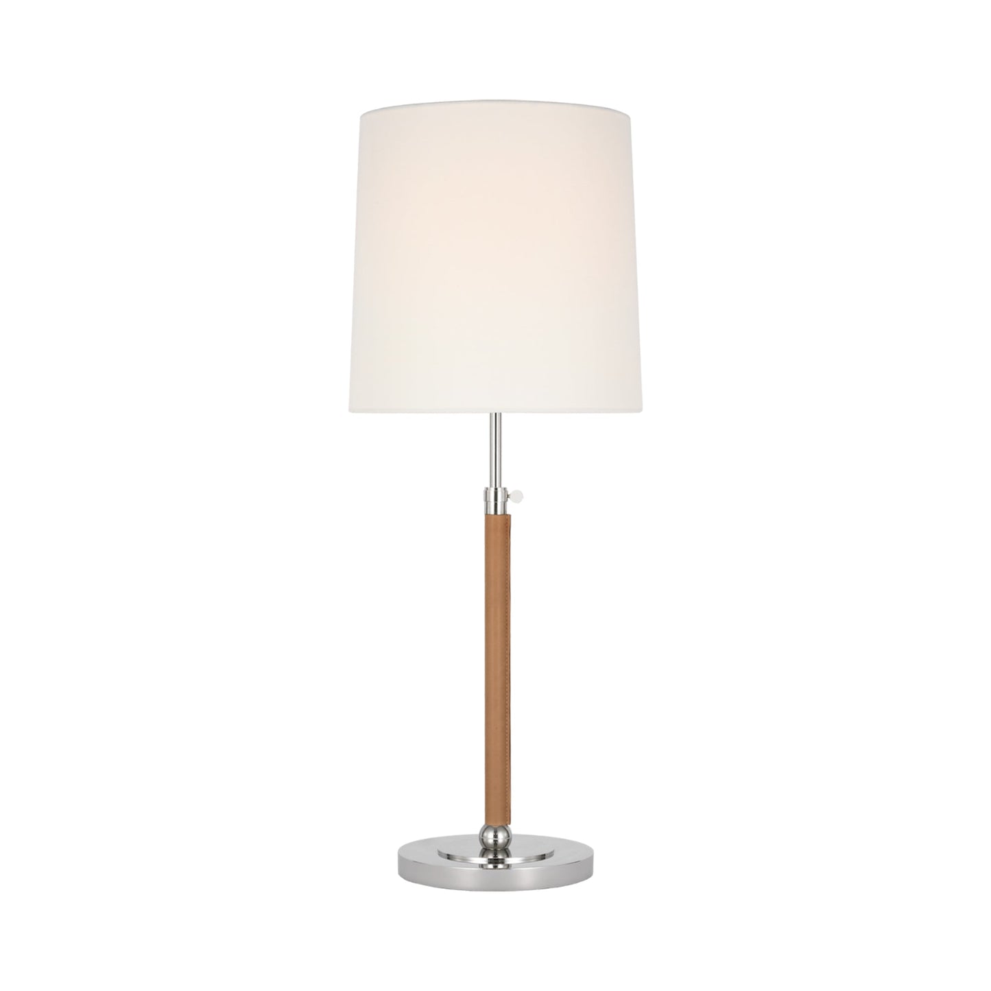 Bryant Table Lamp in Polished Nickel/Natural Leather/Wrapped (12-Inch).