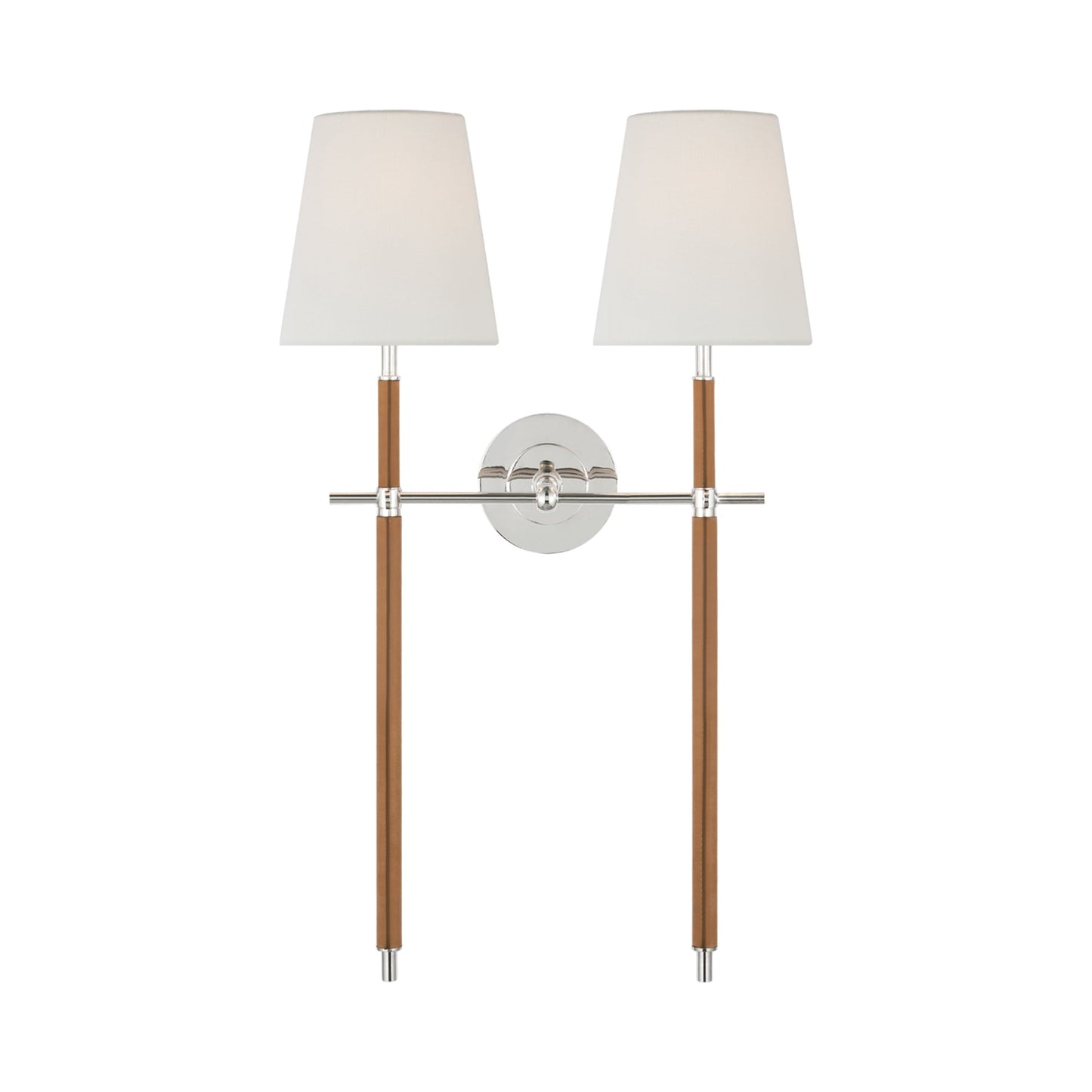 Bryant Tail Wall Light in Polished Nickel and Natural Leather (2-Light).