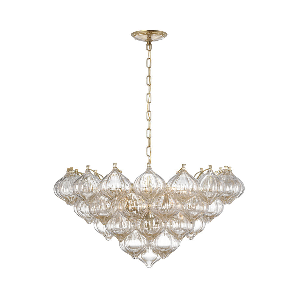 Caselli Chandelier in Hand-Rubbed Antique Brass (Gold Fleck Glass).