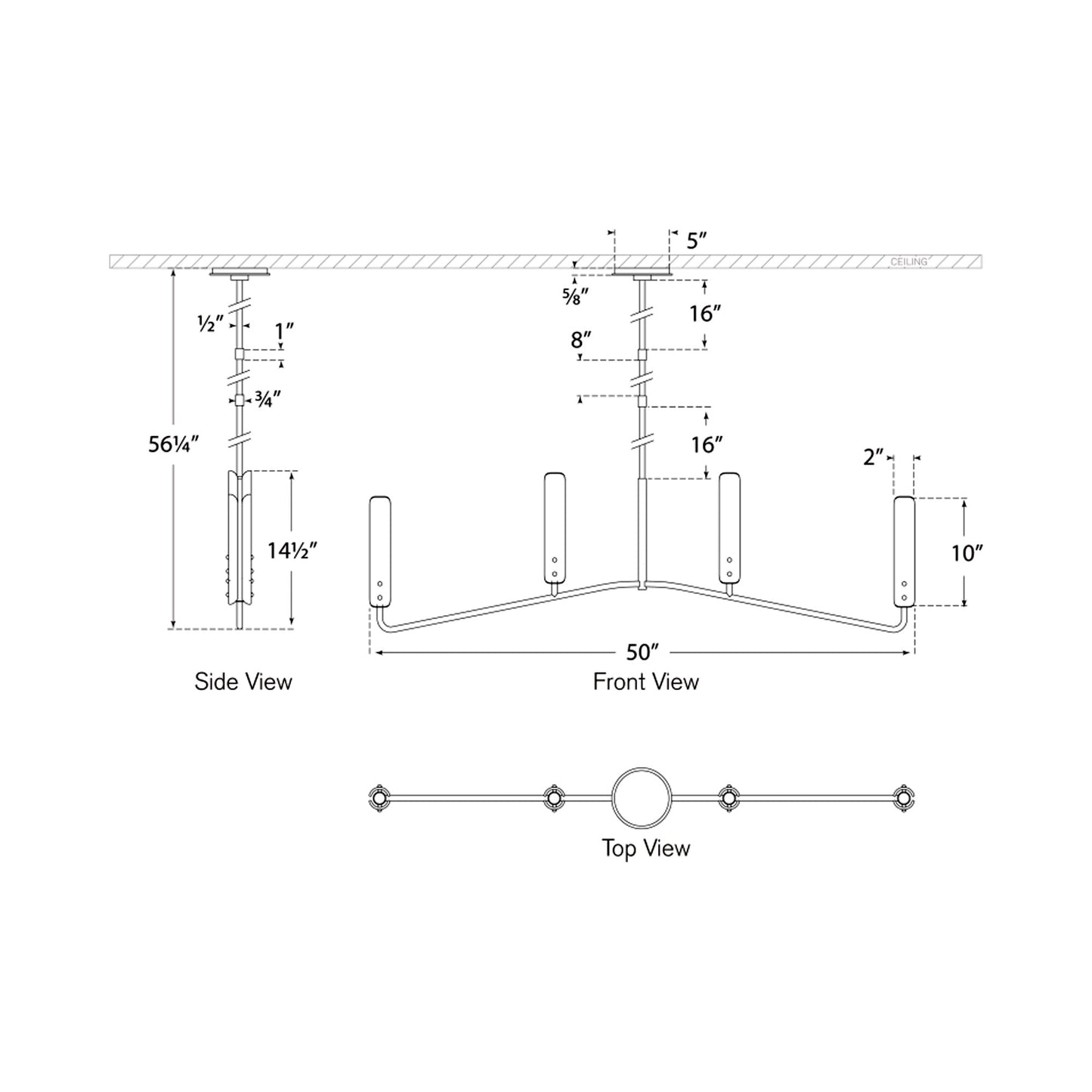 Casoria Linear Chandelier - line drawing.