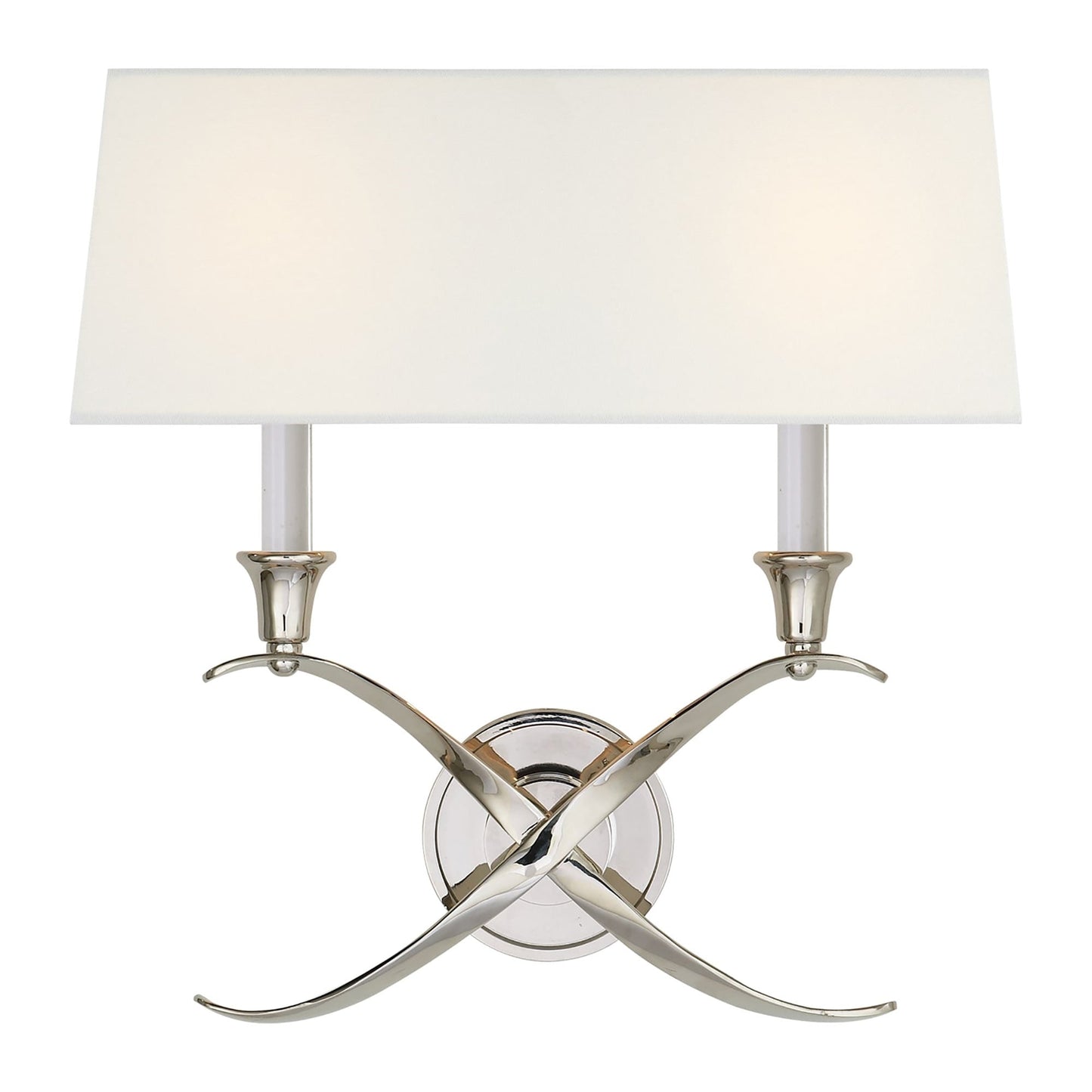 Cross Bouillotte Wall Light in Polished Nickel (Large/Linen).