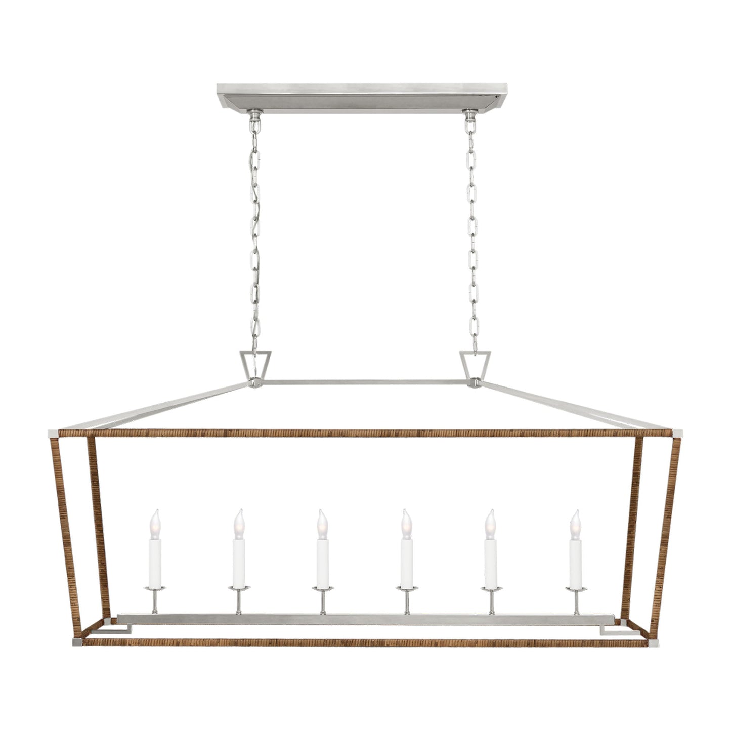 Darlana Rattan Wrapped LED Linear Pendant Light in Polished Nickel and Natural Rattan (Large).