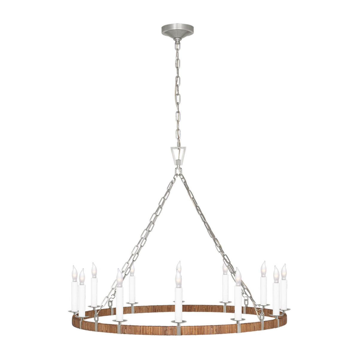 Darlana Rattan Wrapped Ringed LED Chandelier in Polished Nickel and Natural Rattan (Large).