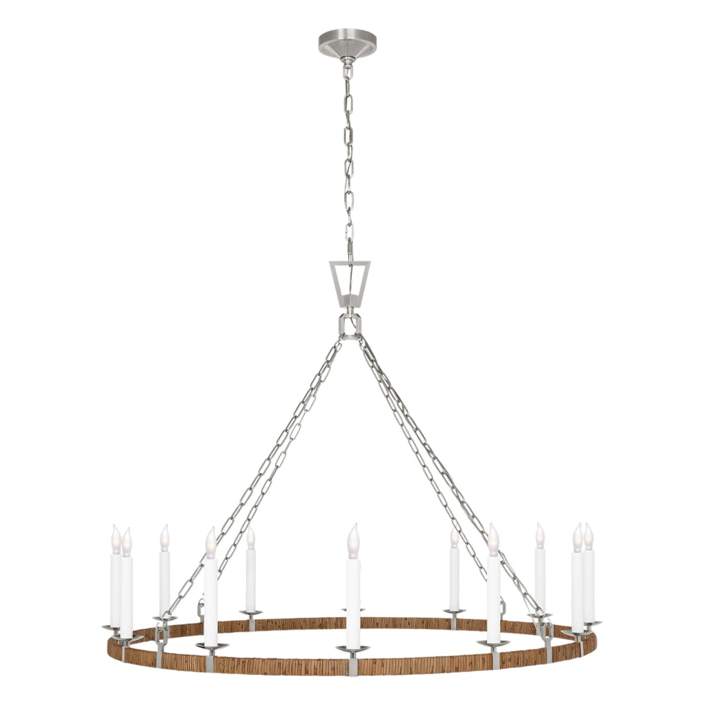 Darlana Rattan Wrapped Ringed LED Chandelier in Polished Nickel and Natural Rattan (X-Large).