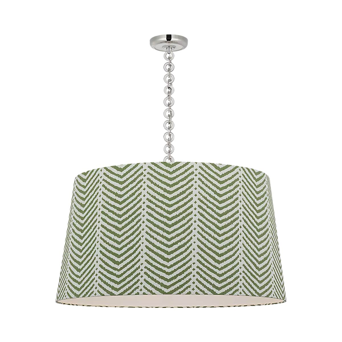 Evelyn Pendant Light in Polished Nickel and White Oak/Verde La Jolla.
