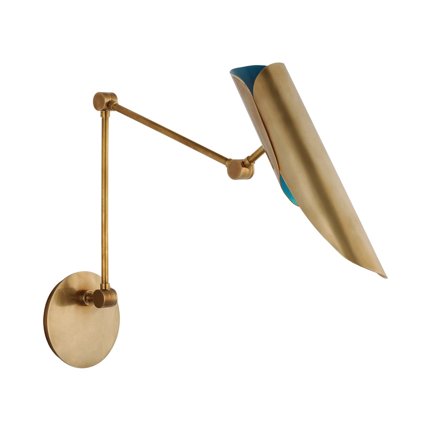 Flore Wall Light in Soft Brass/Riviera Blue.