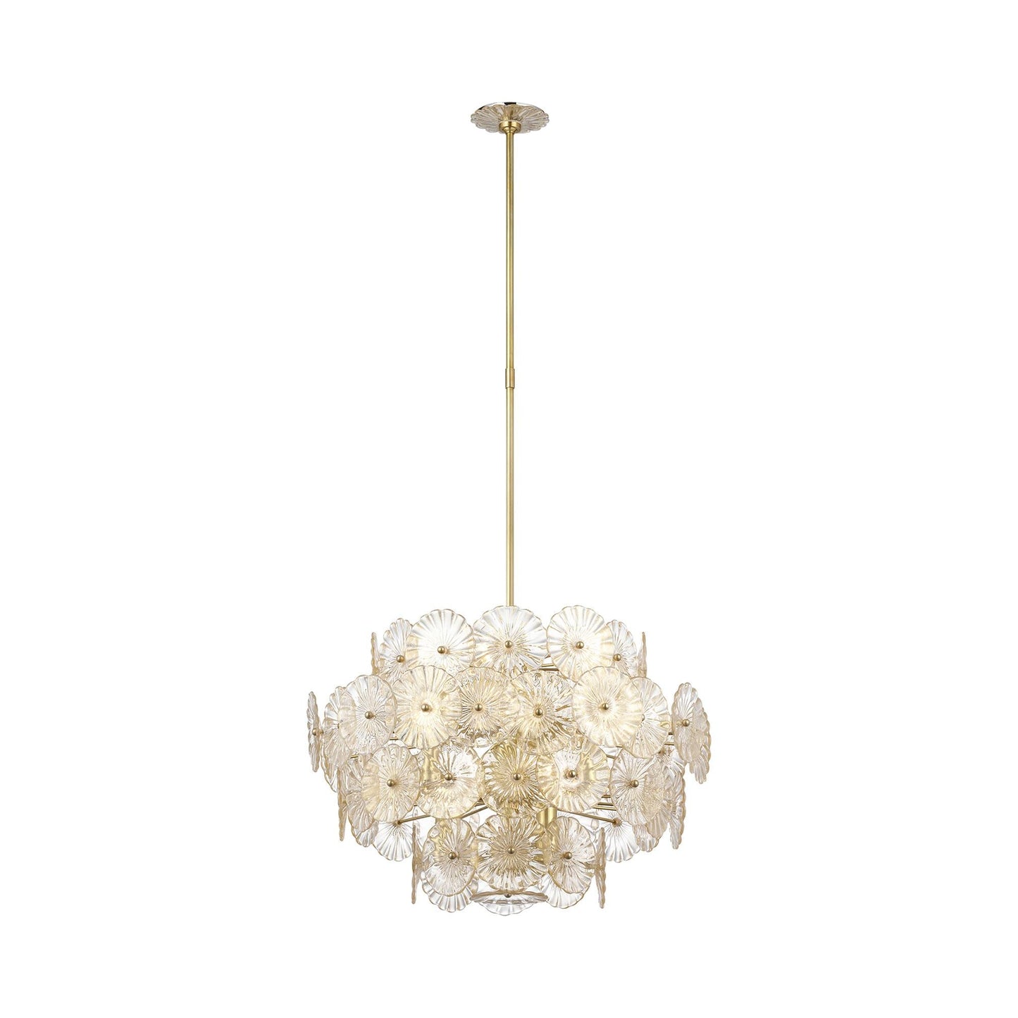 Gianna Chandelier in Hand-Rubbed Antique Brass (Gold Fleck Glass).