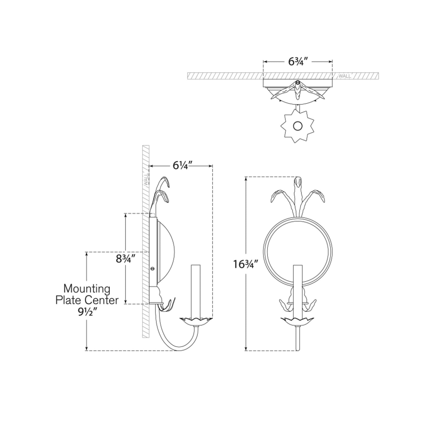 Gramercy Wall Light - line drawing.