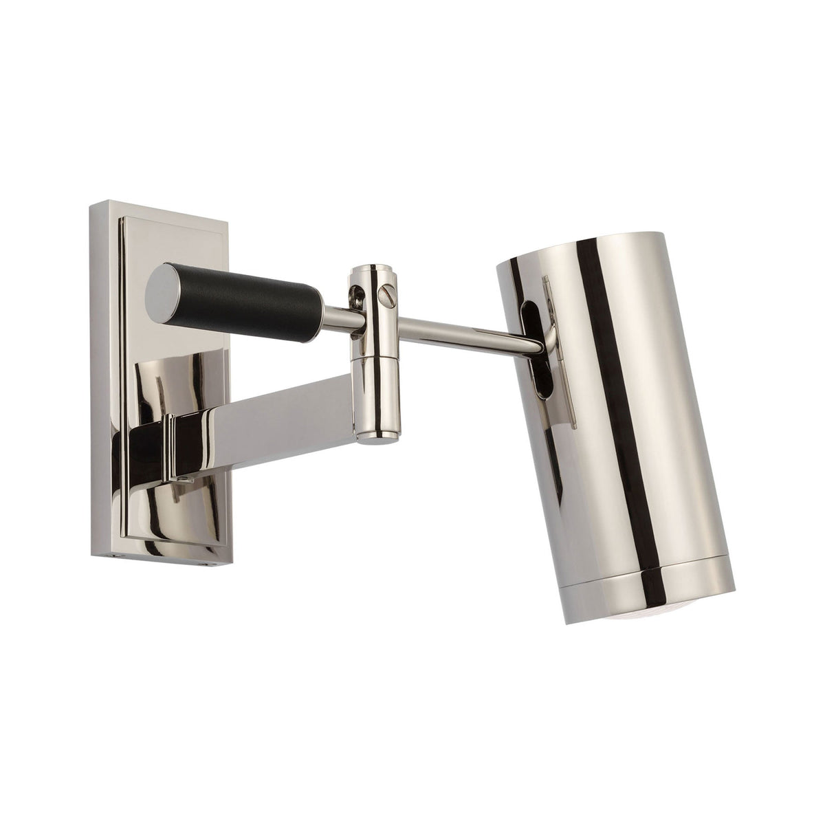 Grant Articulating LED Wall Light in Polished Nickel and Chocolate Leather.