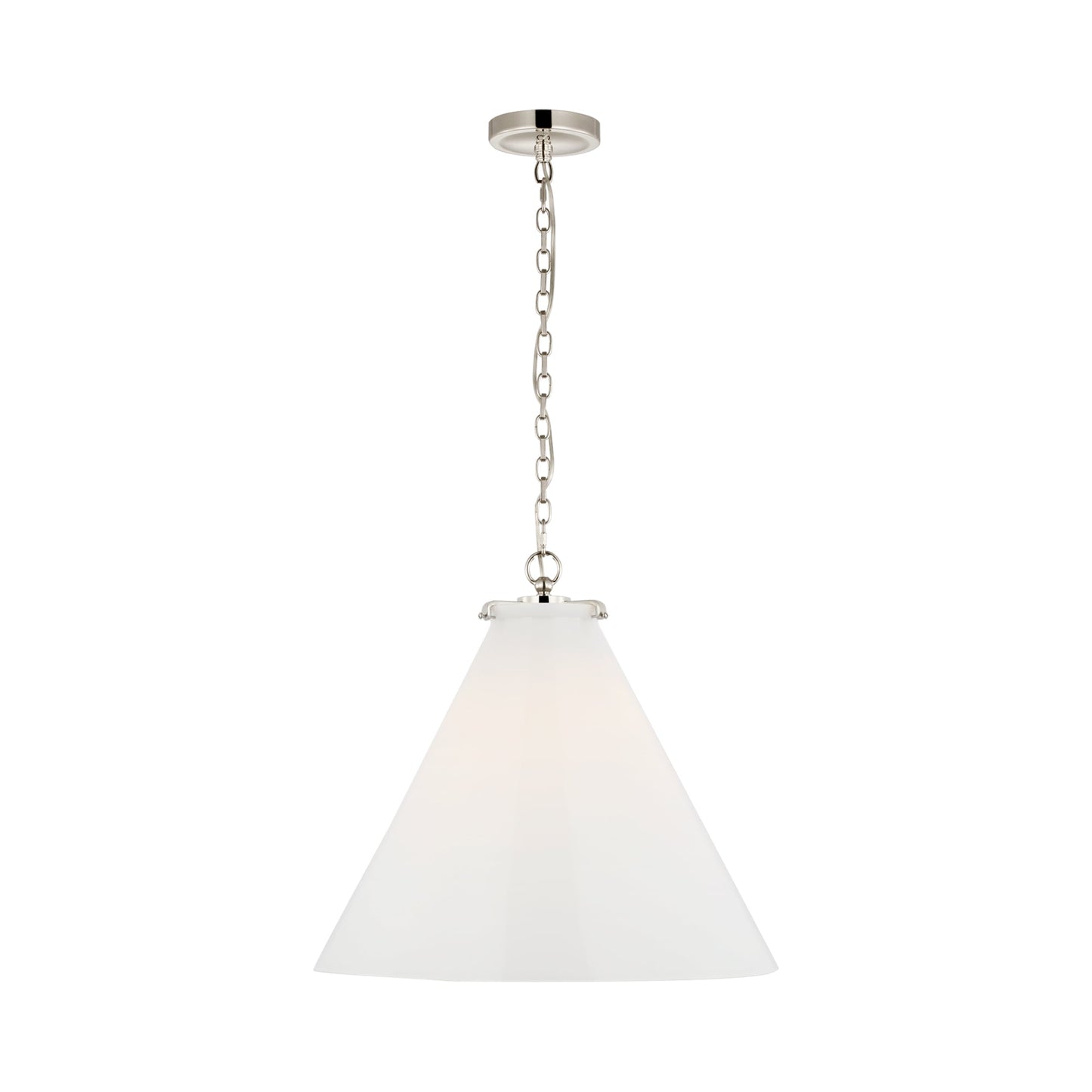Katie Conical Pendant Light in Polished Nickel (White Glass/Large).