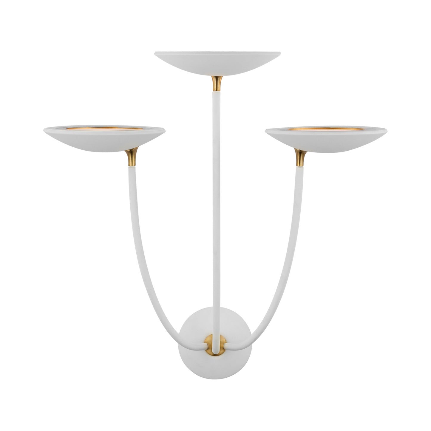 Keira LED Triple Wall Light in Matte White/Hand-Rubbed Antique Brass.