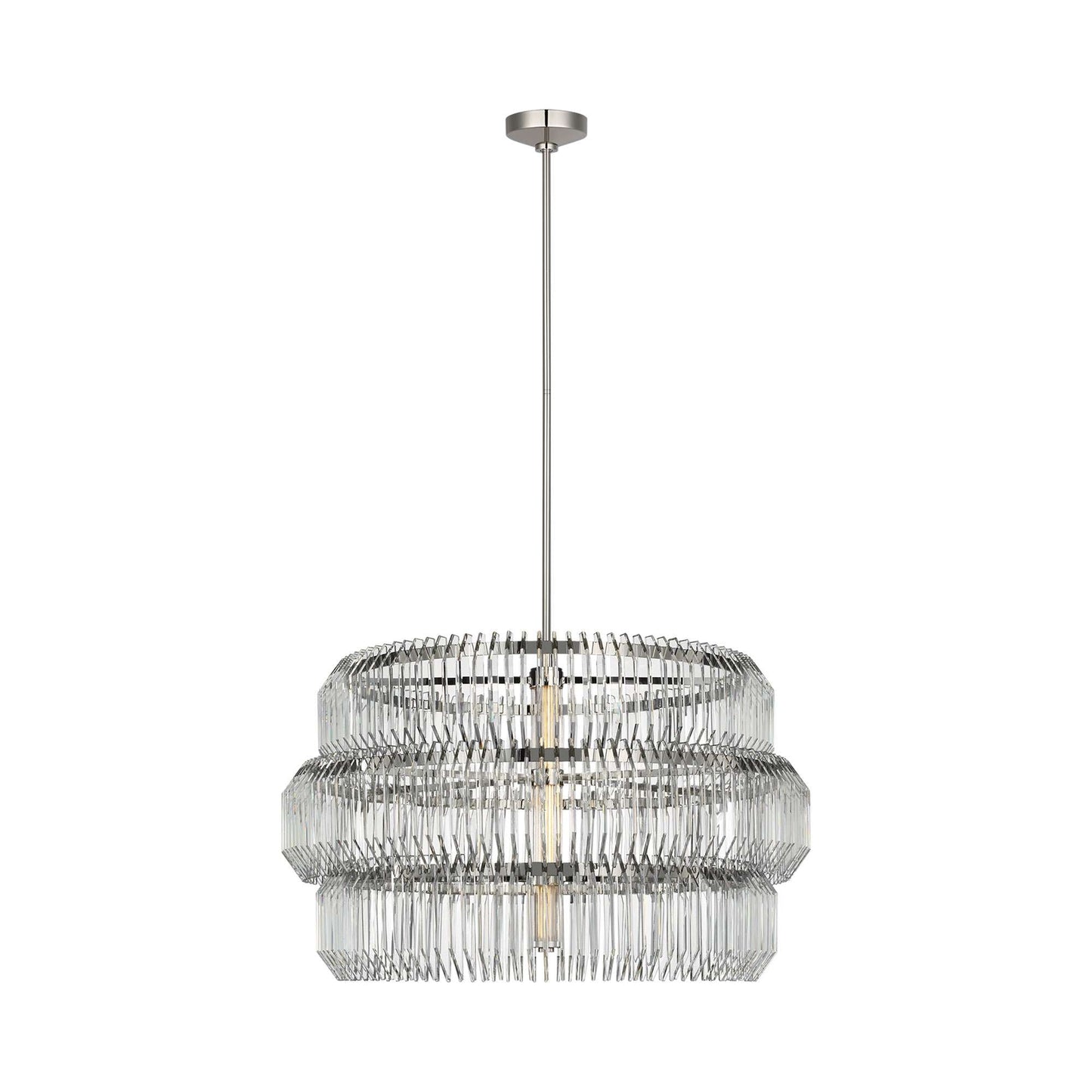 Killarney LED Layered Drum Chandelier in Polished Nickel.