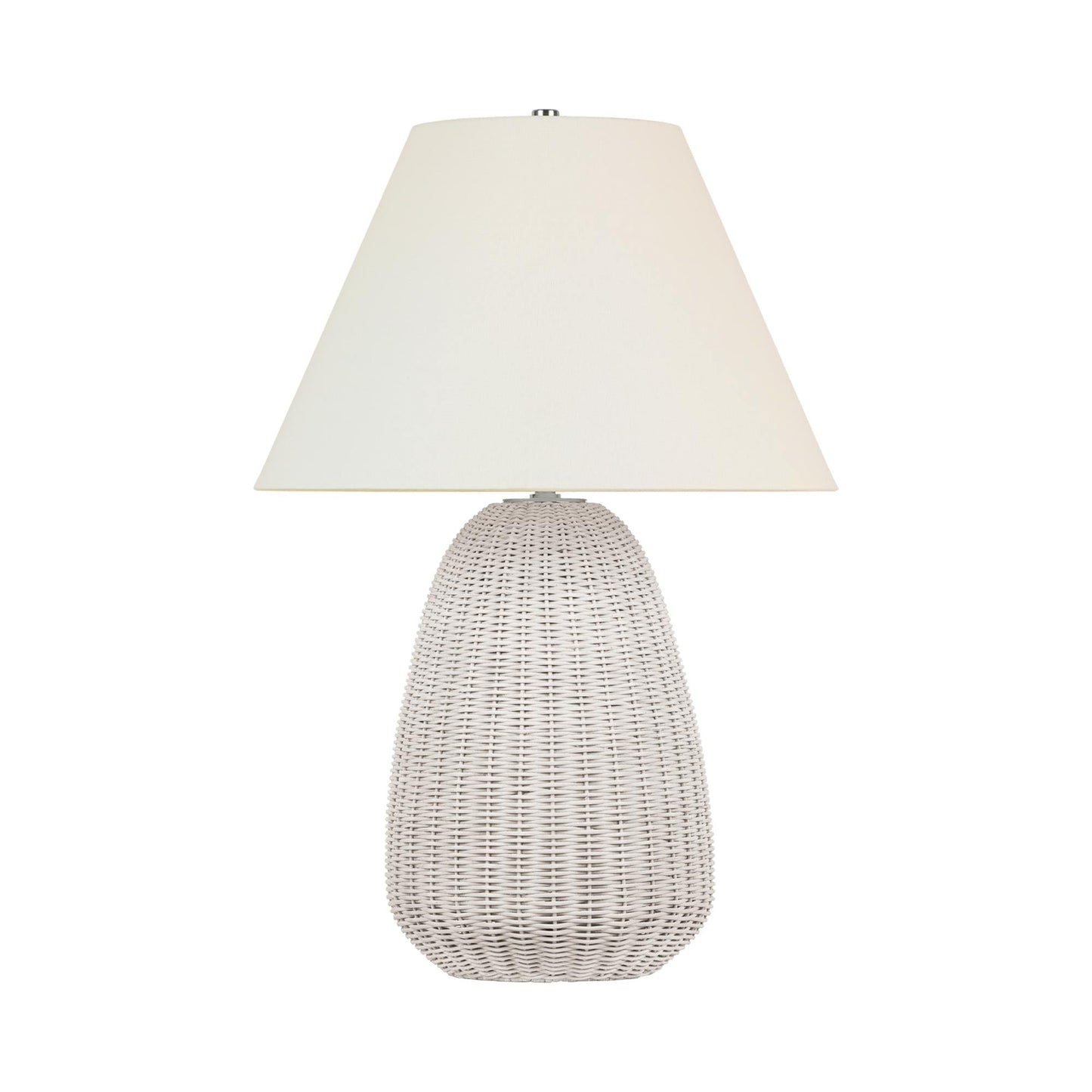 Kokomo Table Lamp in Chalk Wicker/Polished Nickel.