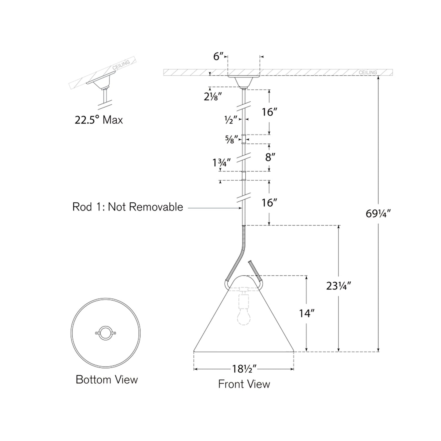 Laken Pendant Light - line drawing.