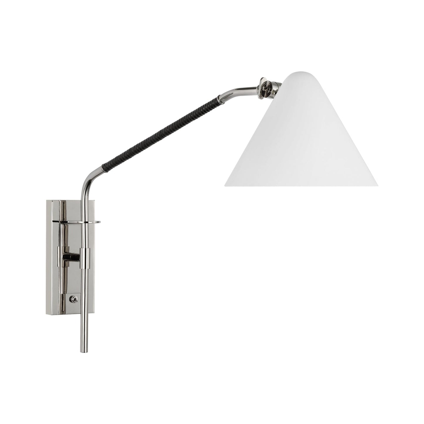 Laken Wall Light in Polished Nickel/Black Rattan.