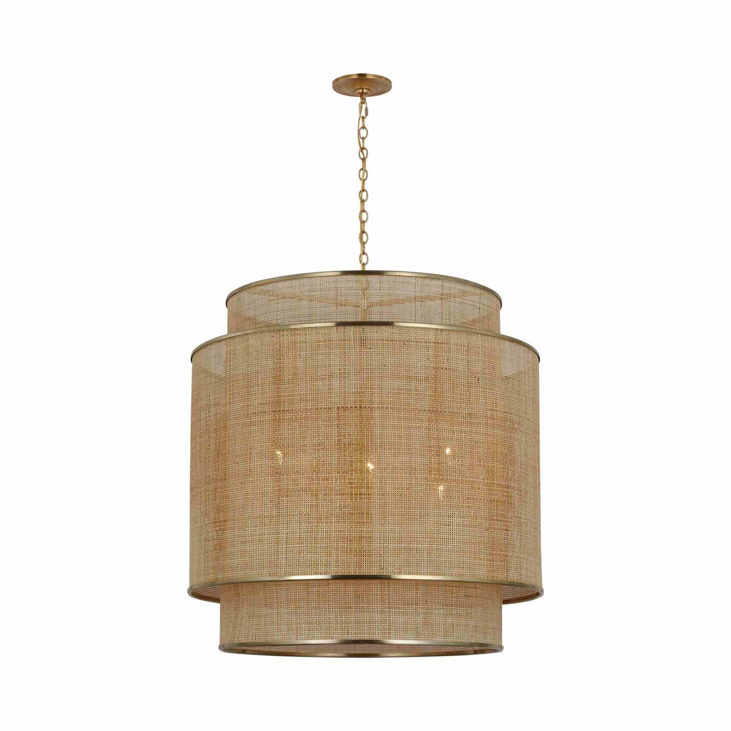 Linley Pendant Light in Soft Brass/Natural Rattan Caning.