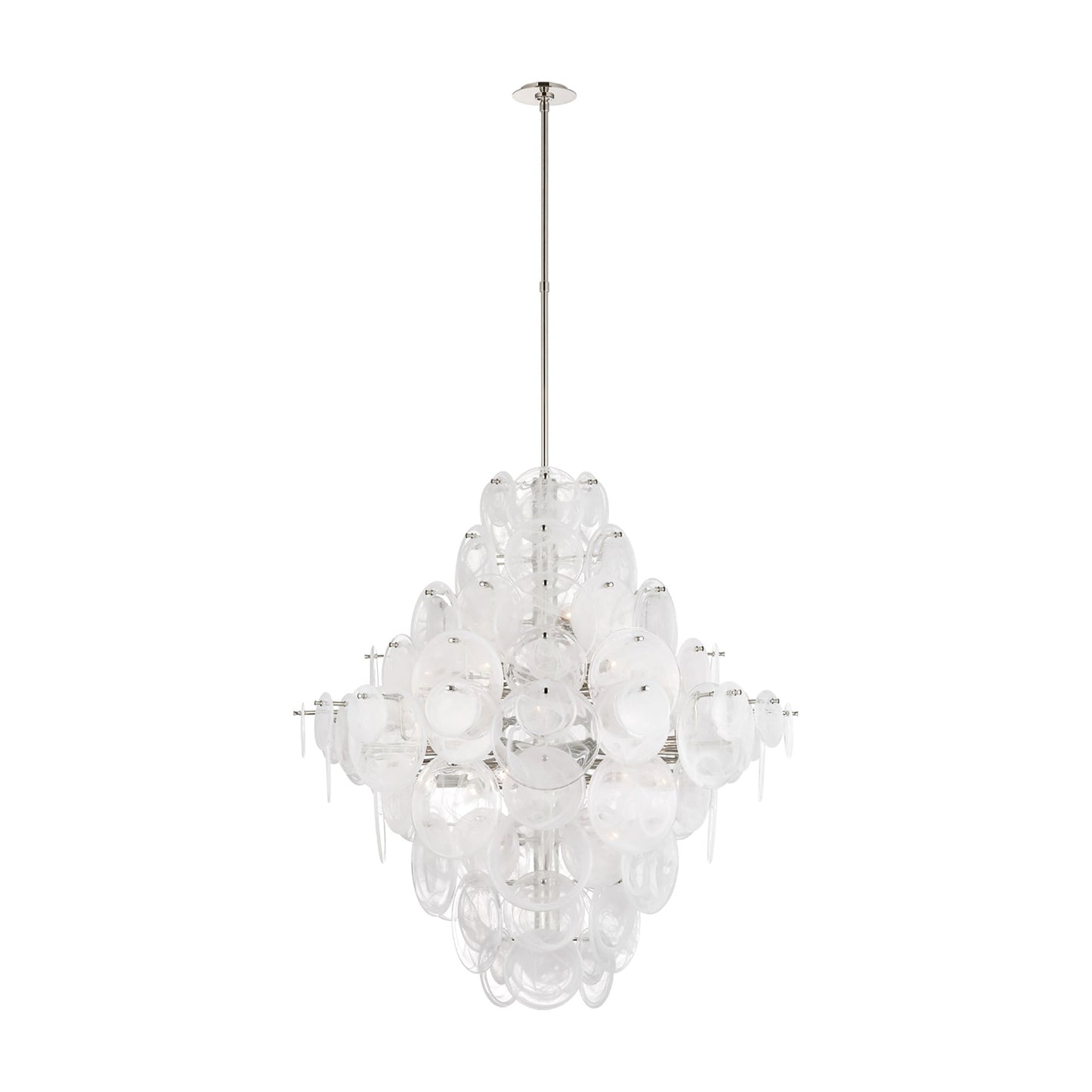 Loire Chandelier in Polished Nickel/White Strie Glass (Grande).