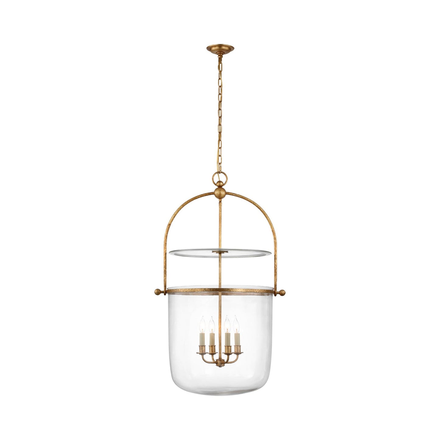 Lorford Smoke Bell Pendant Light in Gilded Iron/Clear Glass (Large).