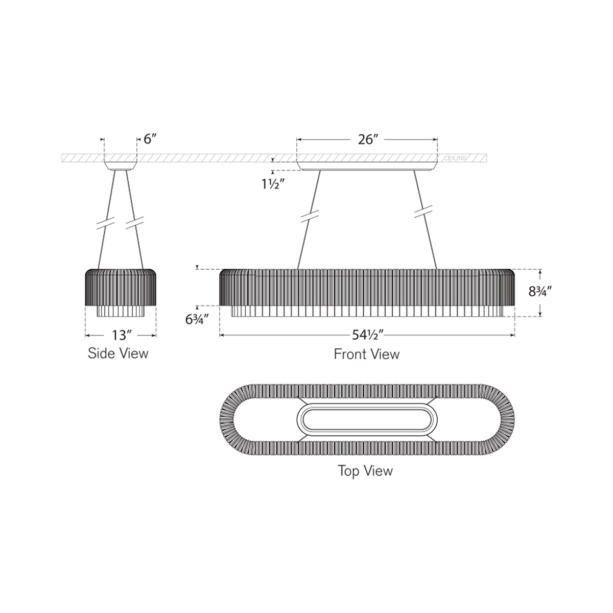 Maderno LED Linear Chandelier - line drawing.